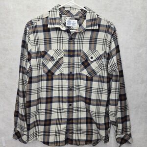 Hurley Mens Long Sleeve Button-Up Shirt Size S Off White Blue Brown Casual